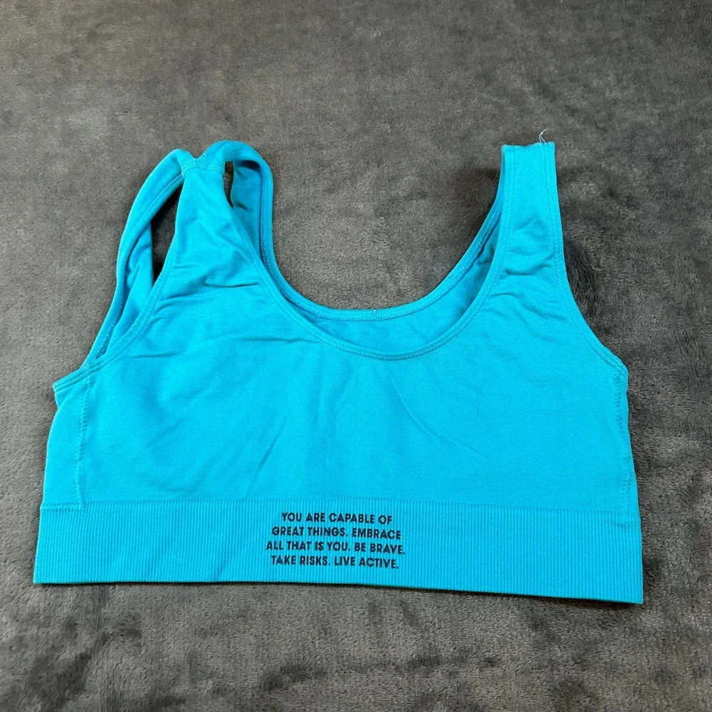 Justice Sport Bra Top Activewear Girls Turquoise‎ Pink Logo Size 34